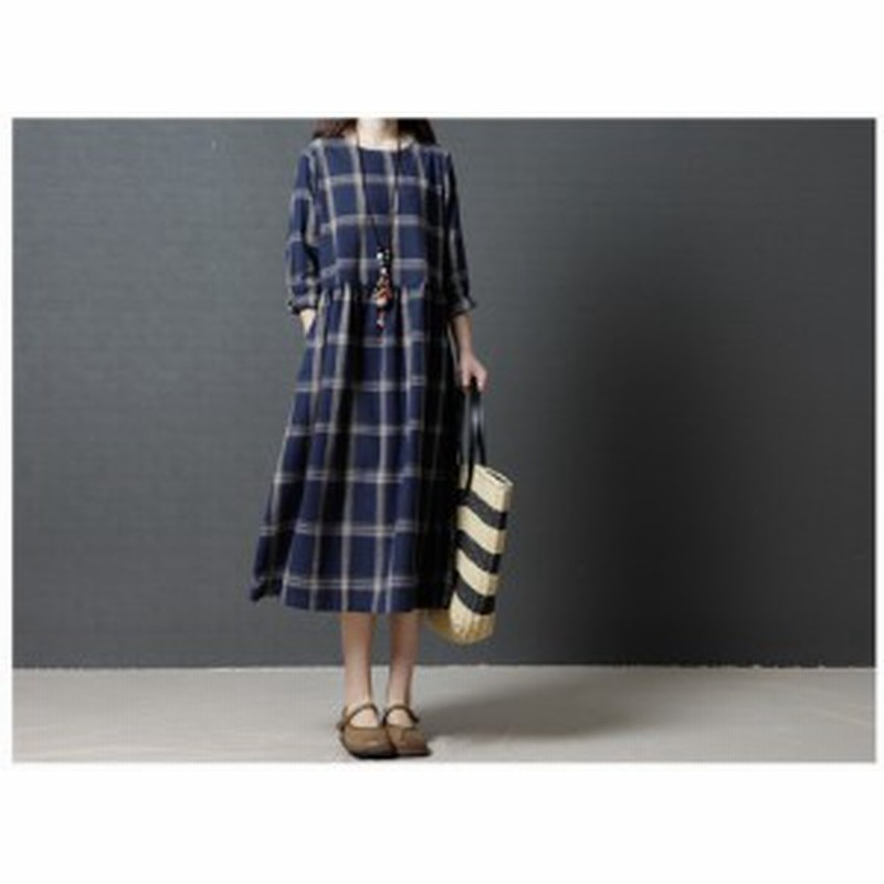ワンピース レディース ロング丈 長袖 チェック柄ワンピース 大きいサイズ ワンピ 体型カバー チェックワンピ 秋 通販 Lineポイント最大1 0 Get Lineショッピング