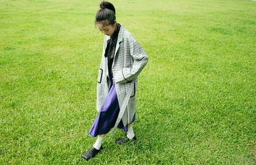 UUIN   _ 灰格綁帶風衣