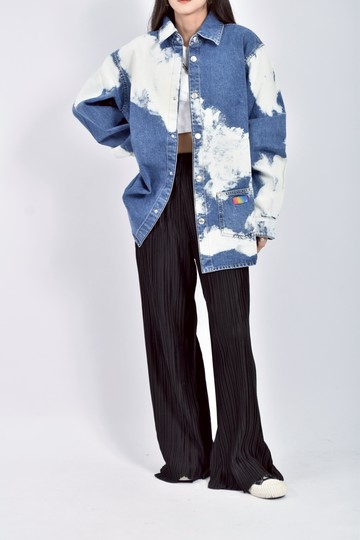 (XL) gcds丹寧牛仔質感棉質白藍色外套