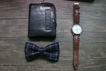 蓝色呢子简约格纹领结/绅士商务正装蝴蝶结