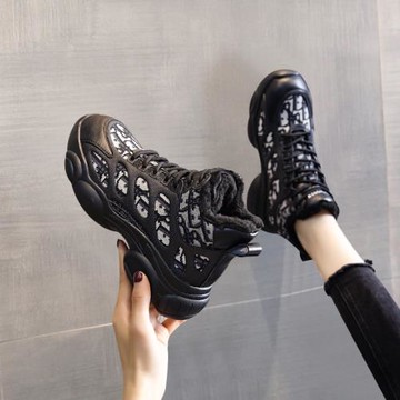 真皮高幫鞋女2025秋冬季新款百搭加絨保暖棉鞋子防滑厚底老爹鞋潮