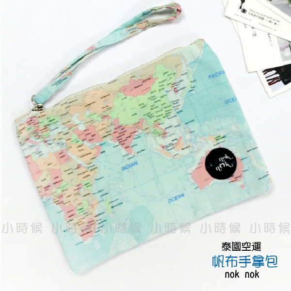 ☆小時候創意屋☆ 泰國品牌 nok nok 地圖 帆布 手拿包 曼谷包 手挽包 手機包 零錢包 化妝包 BKK包