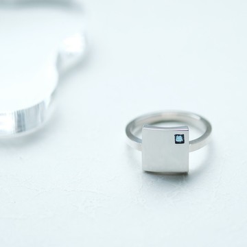 藍寶石 簡約 方形 戒指 925銀