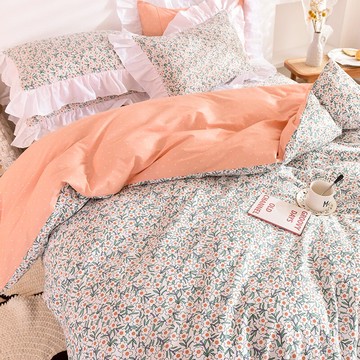 純棉小碎花四件套田園復古大荷葉邊全棉被套1.5m1.8m雙人床單