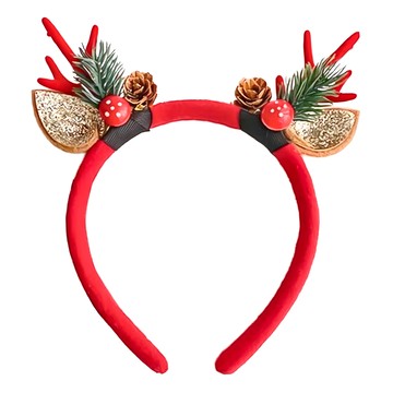聖誕鹿角髮飾Set  松果髮箍 紅色  1組