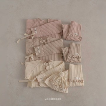 peekaboo Riley配色捲領寬紋新生兒套裝【現貨+預購】嬰兒套裝 寶寶套裝 韓國童裝 新生兒衣服 嬰兒帽子