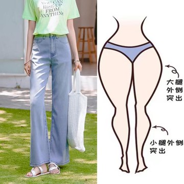 淺藍色直筒闊腿寬松牛仔褲女2025年春秋新款拖地高腰垂感梨形身材