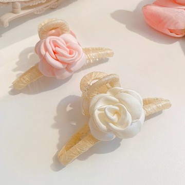 粉色山茶花抓夾女法式高級感氣質大號發夾后腦勺鯊魚夾子頭飾發卡