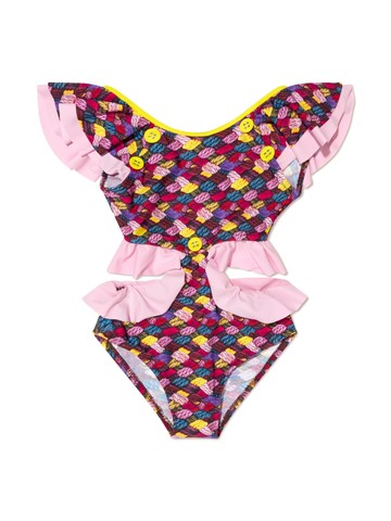 Nessi Byrd Kids - cut-out detail ruffled swimsuit - kids - Polyamide - 14 yrs - Pink