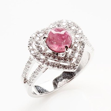 【寶石方塊】天然碧璽戒指-925純銀飾-心中有你