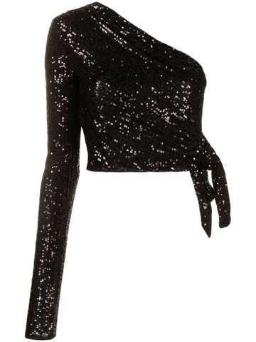 PINKO - sequinned one-shoulder top - women - Elastane/Polyester/Elastane/Polyamide - M - Black
