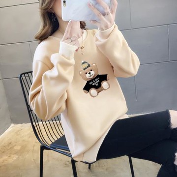 外穿秋衣運動休閑衛衣加絨加厚長袖冬季T恤中款女衫體血大碼土丅