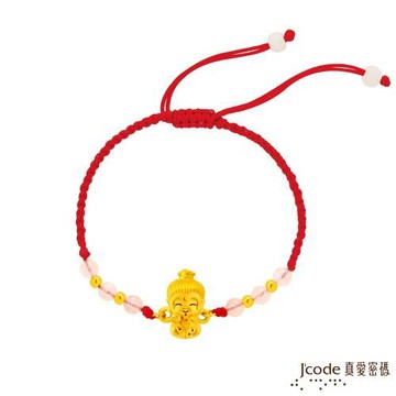 Jcode真愛密碼 小萌佛-月老黃金/粉晶紅繩手鍊-立體硬金款