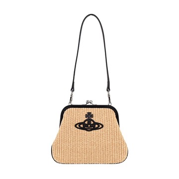 Vivienne Westwood Vivienne's Clutch 藤編土星口金肩背包-卡其