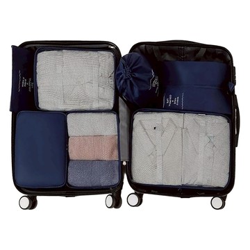 Starshop 行李箱衣物整理收納袋 7件組  藏青色  衣物包 L(39x29x10cm)+衣物包 S(30x21x10cm)+衣物包 M(31x25x10cm)+手提鞋帶 33x20cm+平口袋 25x16cm+束口袋 35x27cm+內衣袋 31x20x10cm