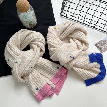 彩虹糖圍巾仿羊絨針織圍巾女生韓版ins冬季可愛百搭保暖圍脖學生