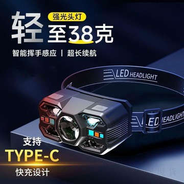 隔日達出🚚頭燈LED強光超長續航夜釣野魚燈多檔調節紅光爆閃感應頭戴