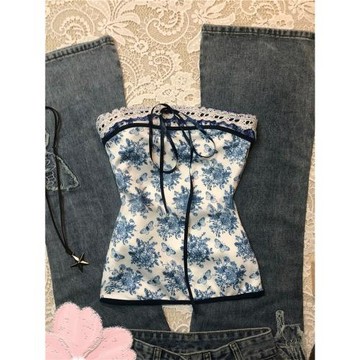 純欲辣妹蕾絲抹胸背心女夏季古著遮副乳修身內搭裹胸外穿短款上衣