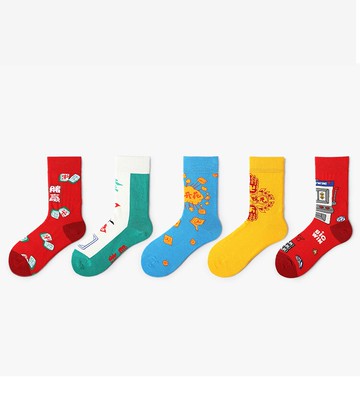 三雙 鹿妖商店 麻將織花棉襪 百搭短襪國潮 情侶襪子 麻將襪