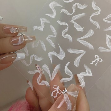 🎀新店開業🎀新款小紅書高級網紅絲綢煙霧飄帶美甲貼紙溫柔芭蕾美甲背膠貼紙