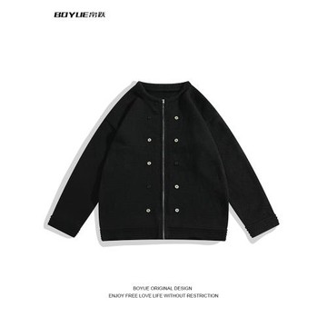 BOYUE帛躍金屬紐扣撞色加厚拉鏈開衫毛衣純色簡約圓領ins針織衫男