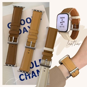 奶油米棕色系荔枝羊皮錶帶 適用Apple Watch S1~8代 替換錶帶 iWatch 手錶帶 Unicorn