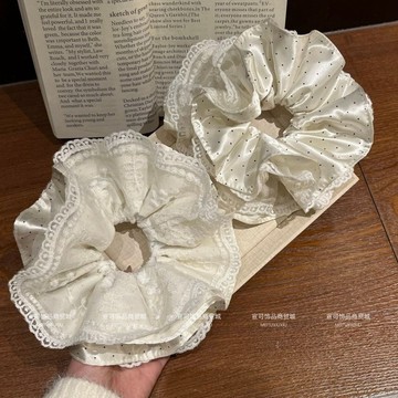 ✨台灣出貨✨韓系甜美緞面雙層波點蕾絲超大花邊大腸髮圈高階丸子氣質發繩髮飾