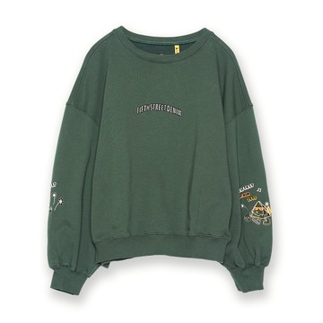 5th STREET｜山形｜女裝｜雪山圖案刺繡長袖T恤｜橄欖綠
