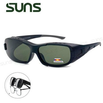 【SUNS】包覆式偏光墨鏡 運動太陽套鏡 軍墨綠 防滑腳 抗藍光+抗UV400/防眩光/可單戴/眼鏡族首選