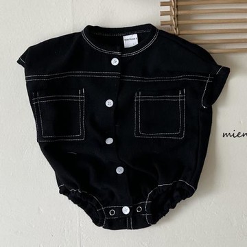 現貨韓國進口嬰兒洋氣黑色短袖爬服包屁衣男寶寶夏季帥氣連體衣