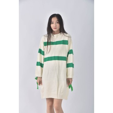 (XL) 質感條紋杏色洋裝二手衣