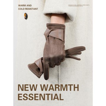 麂皮絨手套女冬季2025新款加絨保暖手套防寒觸屏騎行開車防風手套