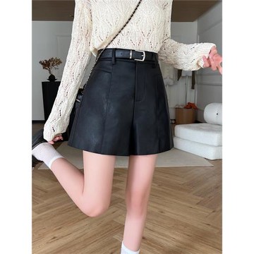 皮短褲女顯瘦百搭pu皮褲胖mm高級感秋冬a字外穿遮肚氣質口袋靴褲