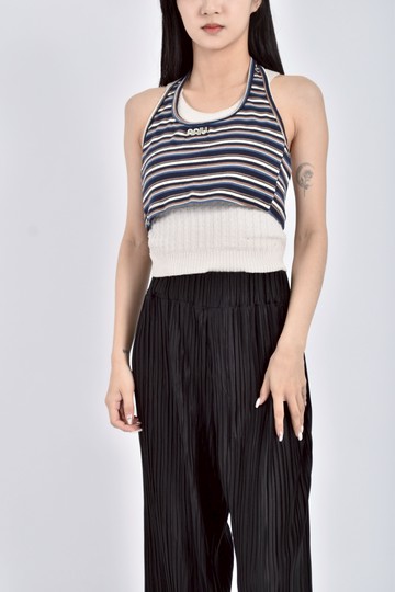 (S) a room質感棉質純棉掛脖綁帶藍色上衣