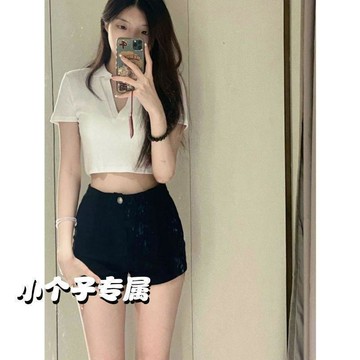 本土出貨 夏季新款黑色短褲微彈力氣質辣妹風百搭緊身牛仔下衣失蹤爵士熱褲大碼印花寬鬆卡通短袖顯瘦GV5H*1 R