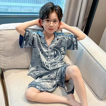 爆款必買類26夏季新款男兒童睡衣  開衫卡通短袖睡衣套裝  中大童薄款家居服E7MI