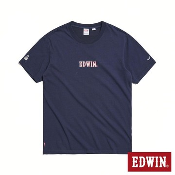 EDWIN 男裝 COOL FLEX 疊印印花短袖T恤 (丈青色)