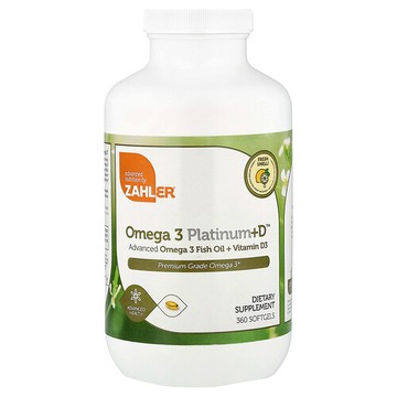 Zahler, 白金版 Omega-3 Plus D，高階 Omega-3 魚油 + 維生素 D3，2000 毫克，360 粒軟膠囊（每粒軟膠囊 1000 毫克）