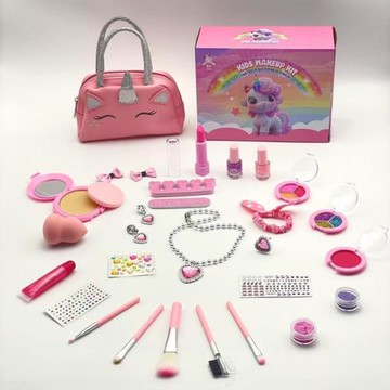跨境熱銷新款兒童化妝品套裝獨角獸手提美妝包套裝女孩過家家玩具