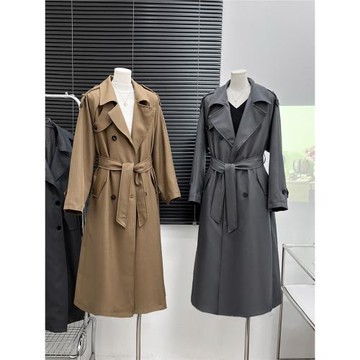 周淼2024秋冬季巴黎舊夢經典廓形大翻領雙排扣中長款氣質風衣外套