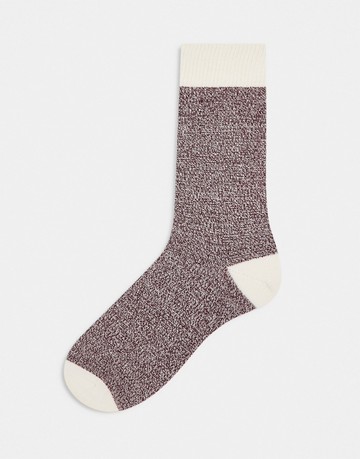 ASOS DESIGN twist ribbed socks in red and off-white