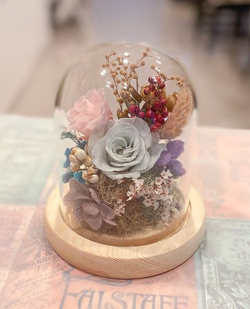 永生花玻璃盅 夜燈 永生玫瑰 原木槽燈 防塵罩 情人節 禮物