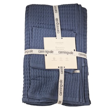 canningvale 坎寧威爾 Rosaura 四件組 鬆餅毛巾套裝 紋理華夫格 100%純棉 快乾  海軍藍  1組