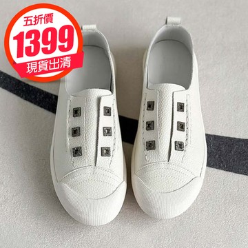 【現貨出清】帆布鞋．經典皮革拼接平底休閒包鞋．白鳥麗子