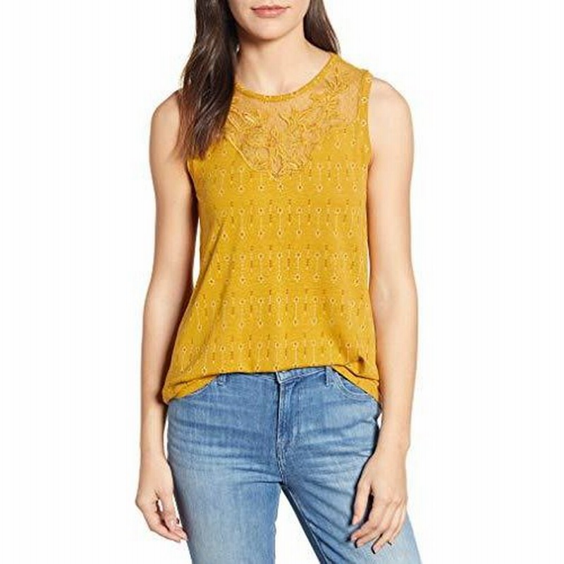 Lucky Brand Women's Applique Yoke Tank, Mustard Multi, X-Large並行