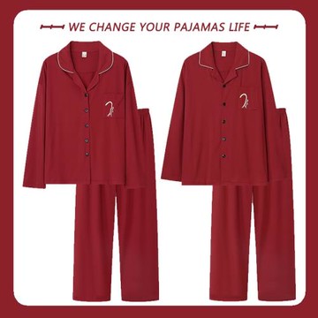 2025年結婚睡衣情侶春秋款紅色純棉新婚一男一女本命年家居服套裝