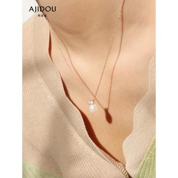AJIDOU阿吉豆項鏈女款珍珠項鏈復古優雅鎖骨鏈珍珠掛墜鎖骨鏈頸鏈