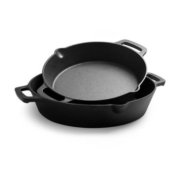 廠家供應 不粘加厚無涂層雙手柄煎鍋 雙耳鑄鐵鍋美式雙油嘴平底鍋