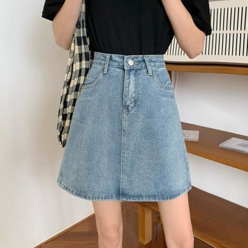 港味復古高腰牛仔半身裙女秋冬大碼胖mm學生百搭顯瘦包臀A字短裙