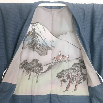 男仕古董羽織 | 藏青色 x 富士山內襯 | 日本